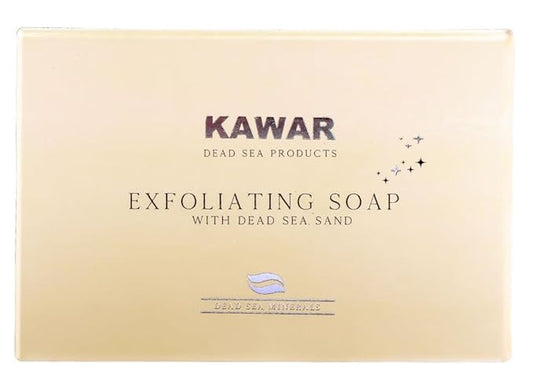 KAWAR Dead Sea Exfoliating Soap with Dead Sea Sand - Salicylic Acid, Magnesium Chloride, Shea Butter, Olive Oil & Tea Tree - Vegan Soap Bar for Men & Women, 4.2 oz