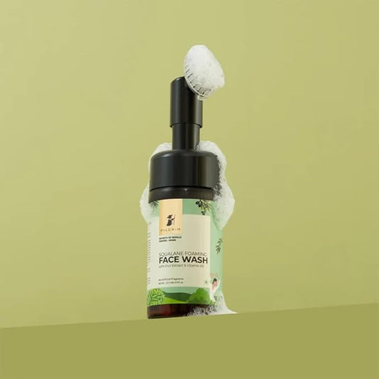 Pilgrim Squalane Foaming Face Wash | Deep Cleansing & Hydrating | Removes Dirt, Oil & Impurities | Enriched with Kiwi Extract & Vitamin B5 | Gentle & Non-Drying | 4.05 Fl Oz (120ml)