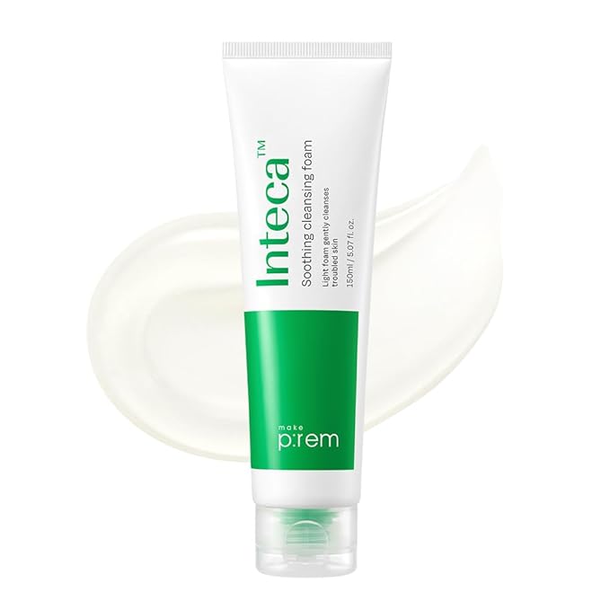 MAKE P:REM Inteca Soothing Foam Cleanser, Mild Moisture Gel Type Foam Cleanser for Acne-Prone Skin, Removes Sebum and Impurities, Korean Skincare, 5.07 Fl Oz, 150ml