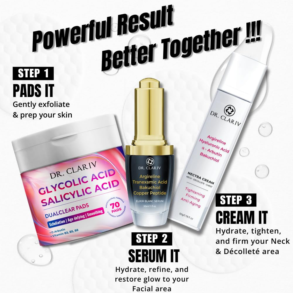Glycolic Acid Pads for Face β Exfoliating Toner Pads with Salicylic Acid, Alpha Arbutin, Vitamin B3 B5 B8 β Daily Facial Radiance Pad for Smooth Texture, Clear & Blemish-Free Skin β 70 Count