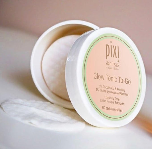 Pixi Glow Tonic to-Go | Gentle and Balancing Exfoliating Toner | Glycolic Acid Pads for Radiant Skin and Daily Brightening | Alcohol-Free Formula Face Exfoliator | 60 Pads