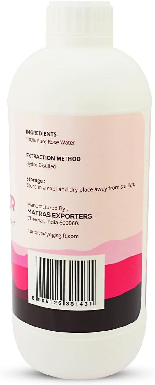 100% Pure Rose Water 33.8 fl oz | for Face & Hair | Alcohol Free & Artificial Coloring Free | by Yogi's Gift® (33.8 fl oz)