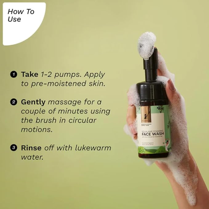 Pilgrim Squalane Foaming Face Wash | Deep Cleansing & Hydrating | Removes Dirt, Oil & Impurities | Enriched with Kiwi Extract & Vitamin B5 | Gentle & Non-Drying | 4.05 Fl Oz (120ml)