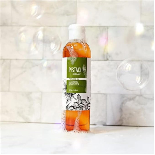 Pistaché Skincare Pistachio Oil Cleansing Shower Oil | Oil-to-Foam Formula | Moisturizing & Nourishing Body Wash with Vitamin E & Antioxidants, 8.1 oz
