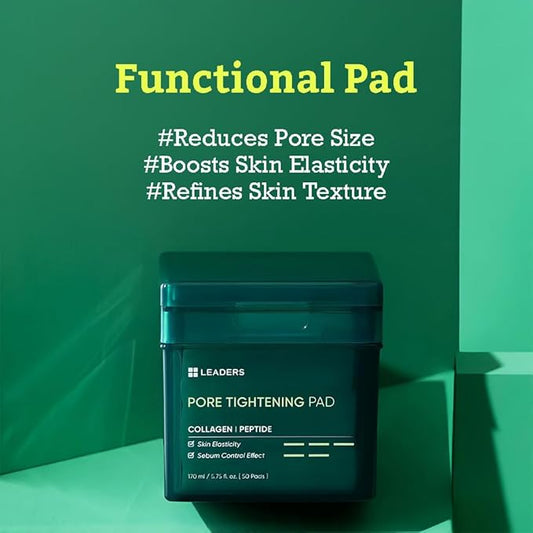 LEADERS Pore Tightening Toner Pad - Triple-Action Pore Improvement Skin Elasticity| Vegan-Certified | Clinically Proven Efficacy | Korean Skincare 50 Pads x 170ml