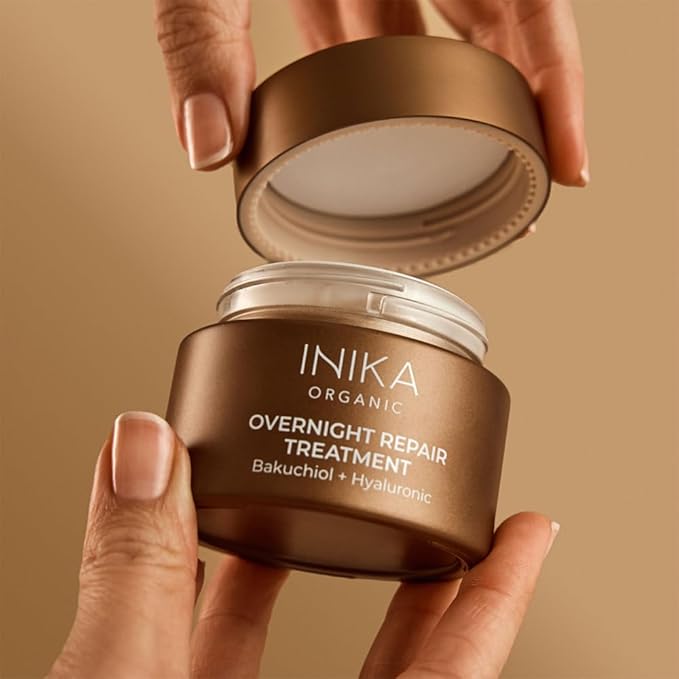 INIKA Organic Overnight Repair Treatment | Clinically Proven to Decrease Wrinkles, Increase Hydration with Hyaluronic Acid & Bakuchiol for Hydrated, Glowing, Youthful, Skin. 50mL