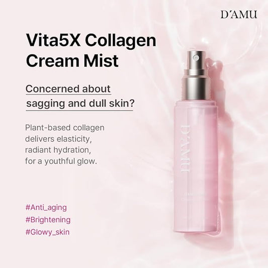 D'AMU Collagen Cream Face Mist – Hydrating & Radiance-Boosting Facial Spray with Vita 5X Multi-Vitamin Complex for Elasticity Care & Radiant Glow – Korean Skincare Gift for Women – 3.38 fl.oz.