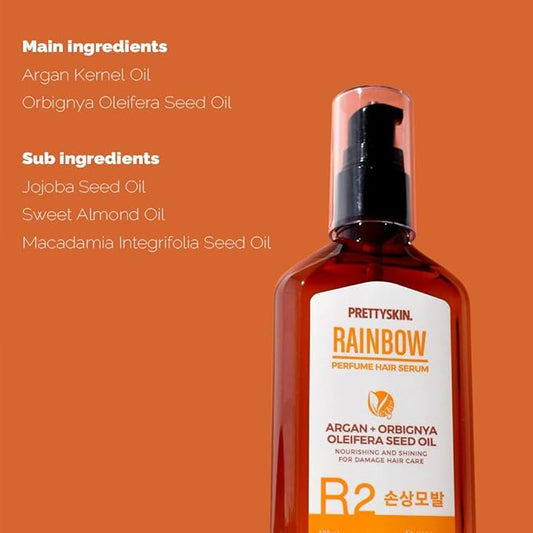 PRETTYSKIN RAINBOW Perfume Vegan Hair Serum for Damaged Hair – Argan Kernel & Babassu Oil for Silky, Frizz-Free Shine – Lightweight, Plant-Based Hair Repair – 100ml (R2 Damaged Hair)