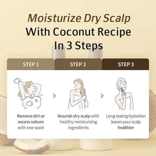 Karl&Hans Botanic Gourmand Coconut Vegan Shampoo Organic - Sulfate-Free, Moisturizing, Nourishing Shampoo with Coconut Oil&Natural Flower Extracts for Dry and Damaged Hair and Scalp Repair, 13.2 fl oz