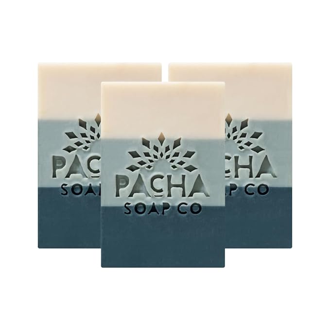 Pacha Soap Co. Bar Soap, Sea Salt & Moss, 4 oz, 3-Pack (12 oz Total) - Premium, Hydrating, Moisturizing, Face Wash, Hand Cleanser, Body Wash, Handcrafted in the USA