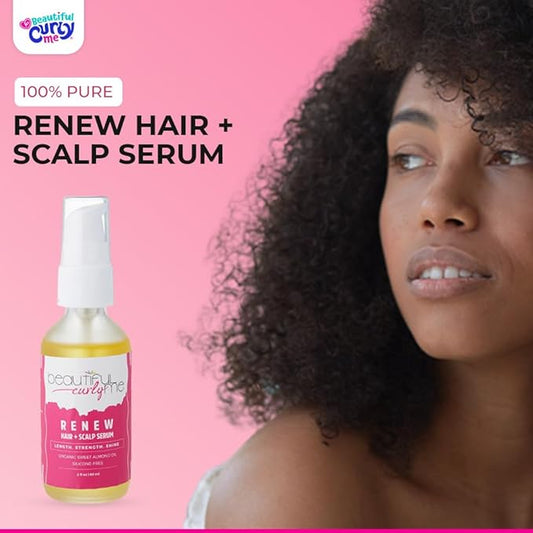 Renew Hair + Scalp Serum – Organic Hair Growth Oil with Rosemary for Frizz Control | Nourishing Scalp Treatment & Hair Growth Serum for Curly, Textured & All Hair Types (3A–4C) | Vegan & Paraben-Free