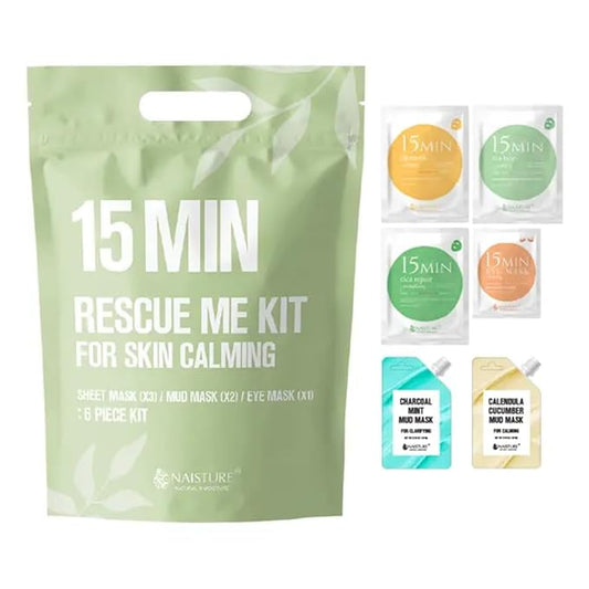 15 Min Rescue Me Kit by Naisture β Korean Spa and Revitalizing Skincare Kit for Women with Sheet, Eye, Mud Masks and Total Care Lip Balm Variety Pack