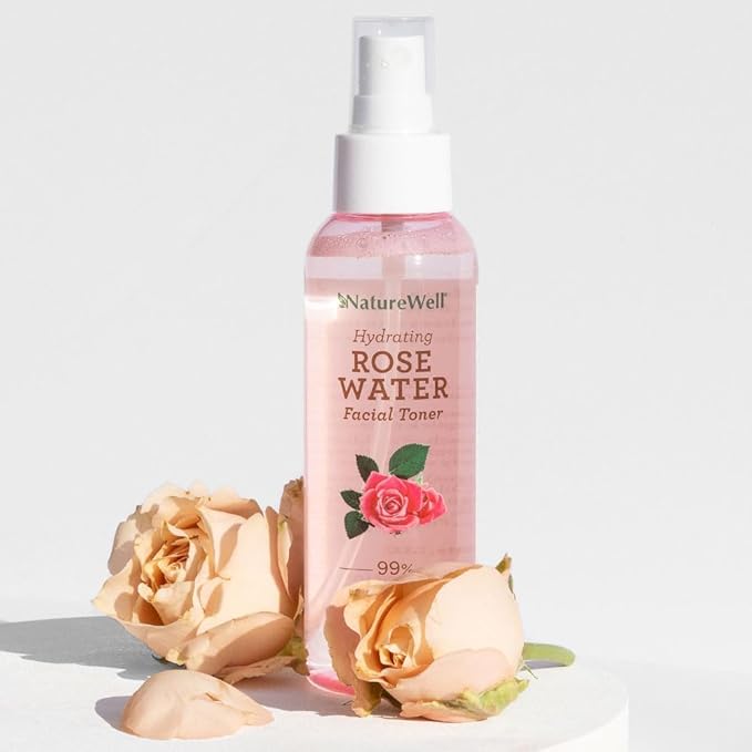 NATURE WELL Rose Water Hydrating Facial Toner Mist for Dewy & Radiant Skin, Refreshing, Conditioning, Soothing, Moisturizing, Perfect for Travel, 4 Fl Oz