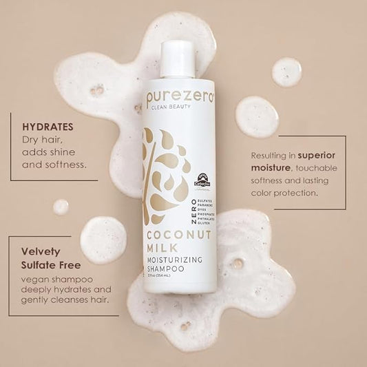 Purezero Coconut Milk Shampoo & Conditioner Set - 100% Vegan & Cruelty Free - Intense Hydration & Increase Shine - Zero Sulfates, Parabens, Dyes - Fight Dandruff & Frizz