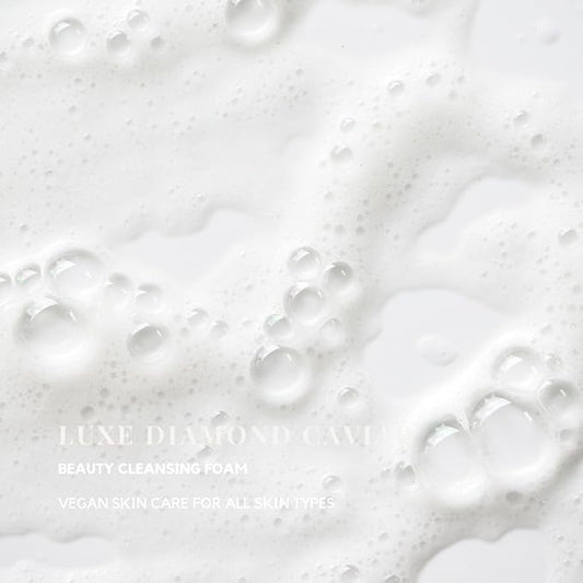 Luxe Diamond Caviar Beauty Cleansing Foam - Anti-Aging With Caviar Extract Collagen, Daily Anti-Wrinkle Face Cleanser, Hydrating & Tightening Pores - Vegan & Paraben-Free