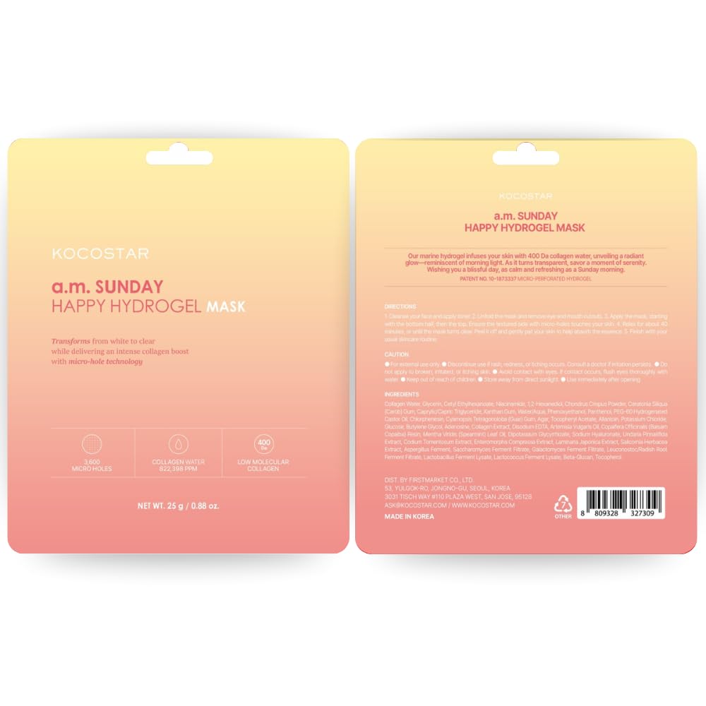 Norwegian Collagen Hydrogel Face Mask β Patented Bio-Collagen Overnight Sheet Mask with Hyaluronic Acid for Intense Hydration & Skin Elasticity β Korean Skincare for Anti-Aging & Firming β 1 Sheet (0.88 oz)