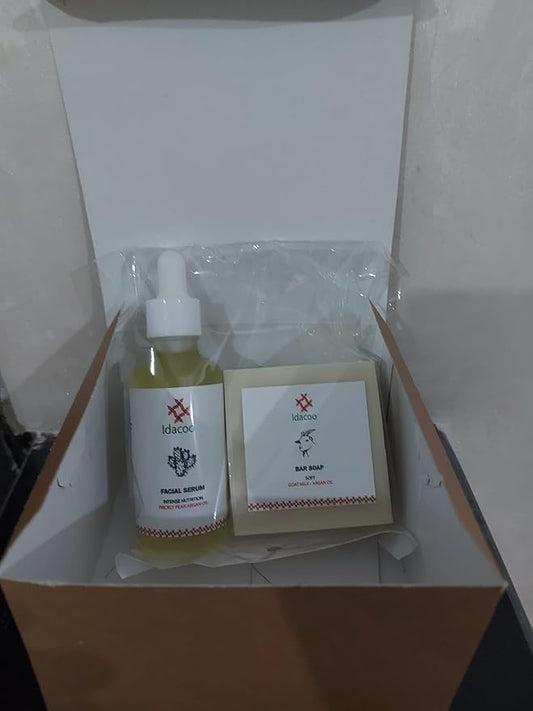 Natural Skincare Set, Goat Milk Argan Oil Bar Soap and Facial Serum with Prickly Pear Oil