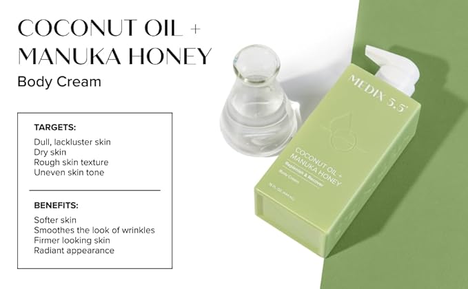 Medix 5.5 Brightening Vitamin C Cream + Coconut Oil Moisturizer Skin Care Set | Body Cream & Face Lotion Bundle | Firming Body Lotion Set For Women, Crepey Skin Treatment, Wrinkles, Cellulite, 2PC