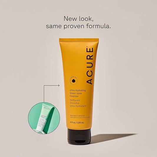 Acure Ultra Hydrating Green Juice Face Cleanser - Superfood Cleanser, Green Face Wash for Women & Men, Clean Skin Formula with Spinach, Blackhead Remover, Pore Scrub, Facial Cleansing Foam - 4 fl oz