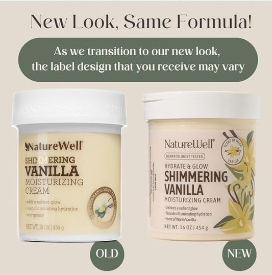 NATURE WELL Shimmering Vanilla Hydrate & Glow Moisturizing Cream For Face & Body, Intensely Nourishing & Softening, Delivers A Sparkling Radiance & Illuminating Hydration, Pack of 2 (16 Oz Each)