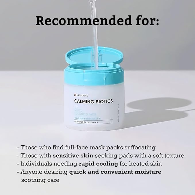 LEADERS Calming Biotics Toner Pad - Quick Soothing Instant Relief and Hydration for Dry and Sensitive Skin, 6-Type Cica Liposome Complex, and Plant Mucin Korean Skincare 80 Pads x 170ml