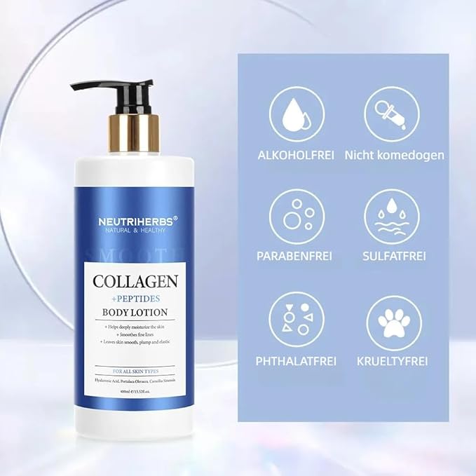 Neutriherbs Body Lotion for Women Dry Skin with Collagen + Oatmeal Organic Body Lotion Smoothes Fine Lines for All Skin Types 13.52 Fl Oz Pump Bottle