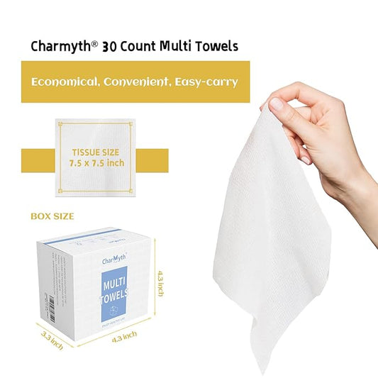 Disposable Face Towels 30 Count Extra Thick, Soft & Skin-Friendly Makeup Remover Wipes - Organic, Cruelty-Free, Degradable Dry Towels for Sensitive Skin