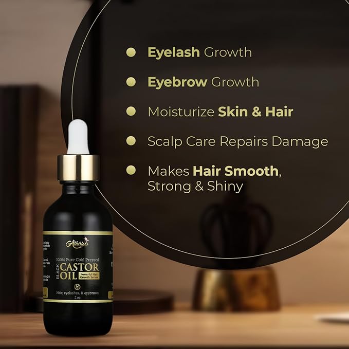 Allurials Organic Castor Oil – 2 Fl Oz | 100% Pure & Natural | Premium-Grade Carrier Oil for Hair Growth, Eyelashes & Eyebrows | Moisturizing Oil for Skin & Body