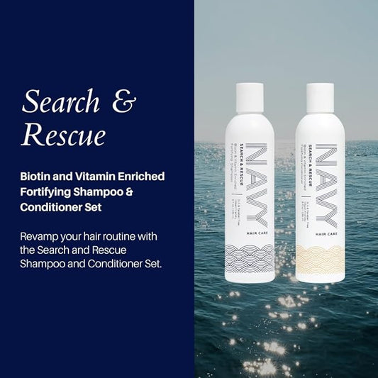 NAVY Hair Care Search and Rescue Shampoo & Conditioner Set | Biotin and Rosemary Oil Enriched for Hair Growth | Suited for All Hair Types | SLS & Paraben Free | 8 oz (Set of 2)