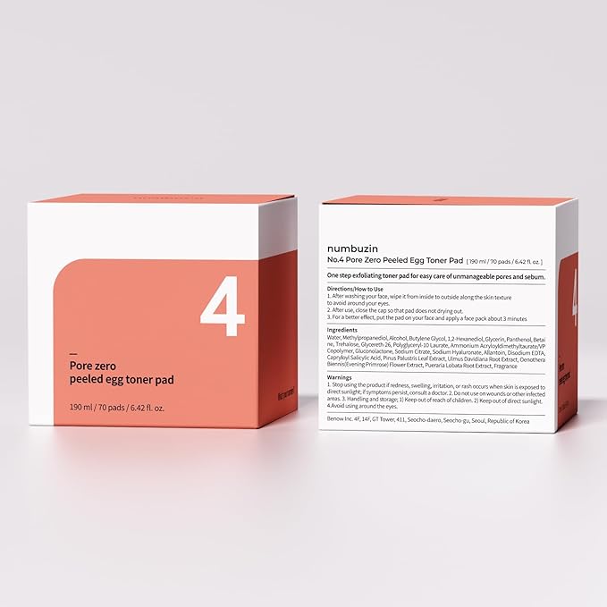 numbuzin No.4 Toner Pads | Pore Zero Peeled Egg Toner Pad | Gentle Exfoliator, PHA, LHA, Makeup Skin Prep, Panthenol | Korean Skincare for Face | 70 Pads/6.42 fl. oz.