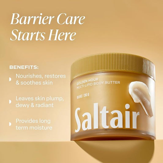 Saltair Multi-Lipid Body Butter - Rich, Nourishing Golden Hour Hydrating Body Cream with Ceramide Complex, Coconut Oil, Shea Butter, and Sea Buckthorn. Deep Moisturizing Dry Skin Care. 10oz Jar