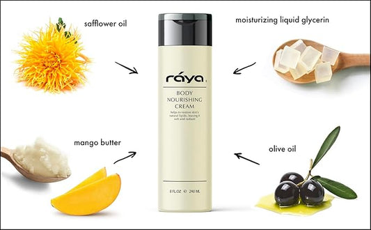 Raya Body Nourishing Cream 8 oz (S-112) | Rich and Silky Body Moisturizer | Softening and Nourishing | Made with Fine Oils, Butters, and Vitamins
