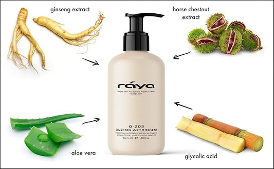RAYA Ginseng Astringent with AHA 16 oz (G-205) | Gentle Glycolic Facial Toner for Dry and Sensitive Skin | Helps Tighten Pores, Smooth Complexion, and Reduce Fine Lines | Made With Alpha Hydroxy Acids