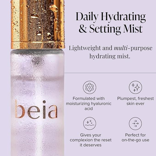 Beia Setting Spray with Hyaluronic Acid for Sensitive Skin - Hydrating Face Mist for Early Morning & Post Shower Glow - Moisturizing Finishing Spray for Makeup - Non Comedogenic Travel Size 1.7 Fl Oz