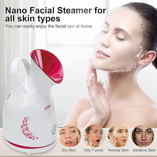 Facial Steamer Ionic Face Steamer for Home Facial, Warm Mist Portable Facial Steamer for Deep Cleaning Unclog Pores with Blackhead Remover, Aromatherapy Kit for Personal Home SPA (Rose Red)