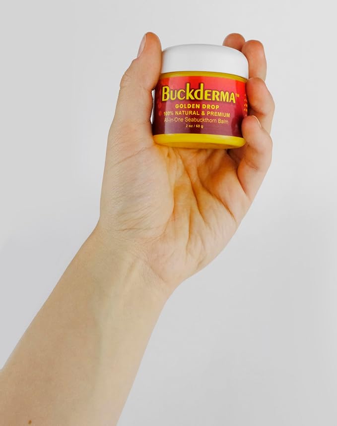 Buckderma - 100% Natural All-In-One Seabuckthorn Balm - Facial Moisturizer, Oil Cleanser, Overnight Mask, Makeup Remover, Lip Balm, Hand Cream, Foot Butter and More
