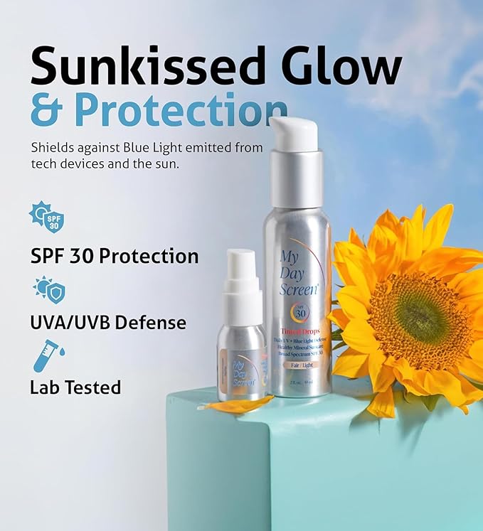 Tinted Sunscreen for Face, 3-in-1 Moisturizer with SPF 30, Face Sunscreen Protection, Tinted Drops to Match Light to Medium Skin Tones, 2 fl oz