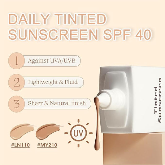 Daily Tinted Sunscreen SPF 40,Airy-Light Tinted Moisturizer with Broad Spectrum SPF 40,Lightweight,Daily Hydrating Fluid for Natural Coverage,Ti-nted Sunscreen Anti-Aging,Travel-Size Skin Care Makeup