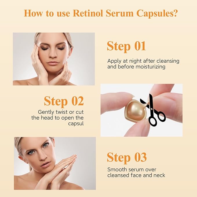 HKH Retinol + HPR Serum for Face - Anti-Aging Wrinkle Night Retinol Capsules, Peptide Serum for Women, Reduce Fine Lines, Tighten Sagging Skin, Fragrance-Free, Alcohol-Free & Non-Greasy