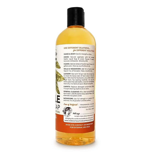 Vermont Castile Lemongrass Zen Soap, Gentle Liquid Soap for Sensitive Skin & Natural Body Wash, Organic Hair Shampoo for Oily Hair, Aloe Castile Soap for Men & Women - 16 Oz