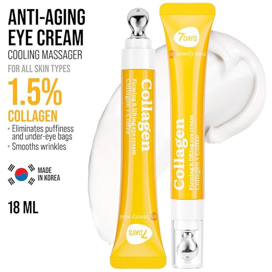 7DAYS Eye Cream with Collagen – Korean Skin Care Under Eye cream Treatment with Cooling Applicator, Anti Aging & Brightening Formula for Puffiness and Fine Lines – 0.6 fl. oz