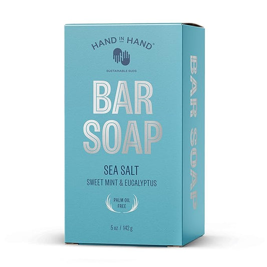 Hand in Hand Bar Soap, Nourishing Cleanser For All Skin Types, Organic Shea and Cocoa Butters, 5 Ounce, Sweet Mint & Eucalyptus, Sea Salt Scent, 4 Pack
