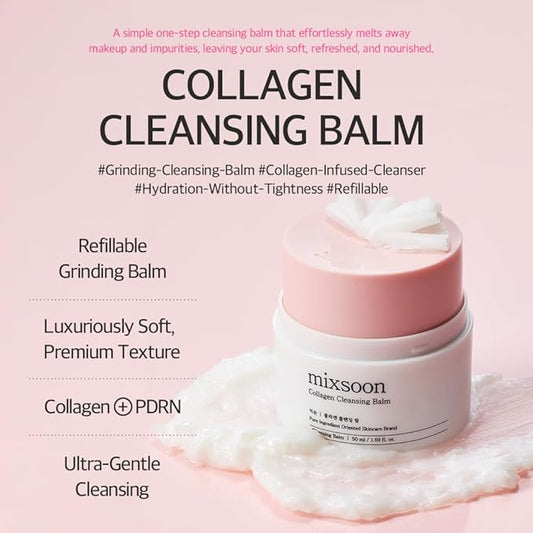 mixsoon Collagen Cleansing Balm Non-Greasy Soft Melting Lightweight Grinding Balm Hydrating Remover For Korean Glass Skin Care 1.69 Oz. / 50ml