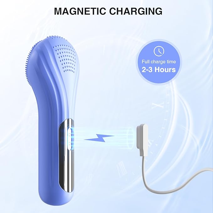 5 Modes Silicone Face Scrubber, Waterproof Face Scrubber Exfoliator for Men & Women, Rechargeable Electric Facial Cleansing Brush for Deep Cleansing, Exfoliating, Massage (Blue)