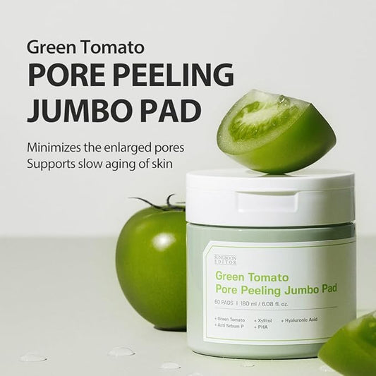 SUNGBOON EDITOR Green Tomato Pore Peeling Pad 60 Sheets | Exfoliating PHA Toner Pads with Green Tomato & Hyaluronic Acid | Pore Minimizer for Face | Korean Skincare