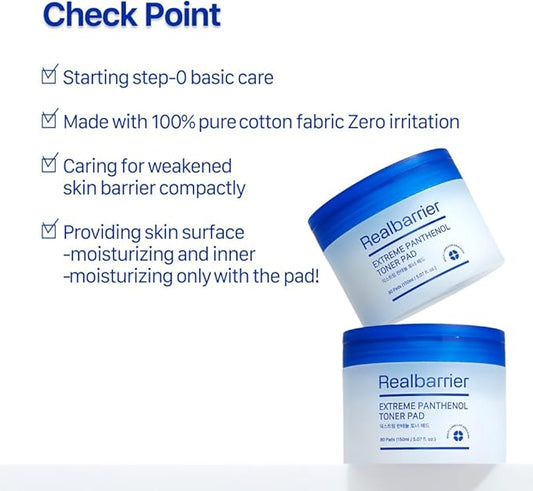 Real Barrier | Extreme Panthenol Facial Toner Pad | Korean Skincare Toner Pad | Exfoliating for Dead Skin | Ceramide Skin Barrier Repair | Soothing Cotton Pads for Sensitive Dry Skin | 80 Pads