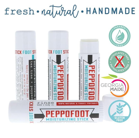 Rinse Bath & Body Peppofoot Heel Balm Stick - Handmade Heel Balm for Dry Cracked Feet w/Peppermint and Tea Tree Oils | Ultra Moisturizing | No Mess Cracked Heel Stick | Natural | Travel Size | 0.65oz