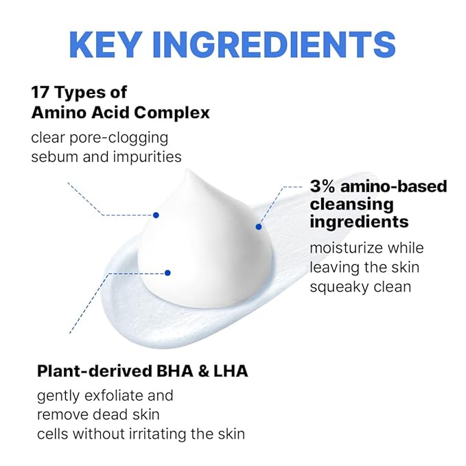 MAKE P:REM Safe Me. Amino Refresh Cleansing Foam, Korean Face Wash, Instant Deep Pore Cleansing, Gentle Exfoliation with BHA & LHA, Korean Skin Care, 5.07 Fl Oz, 150ml