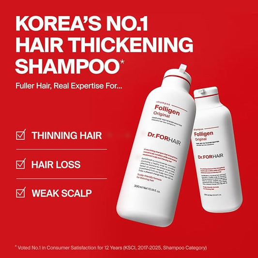 Dr.FORHAIR Folligen Shampoo | Korean Hair Care | Clarifying, Anti Dandruff, Scalp | For Hair Thickening & Fuller Looking, 16.91 fl oz