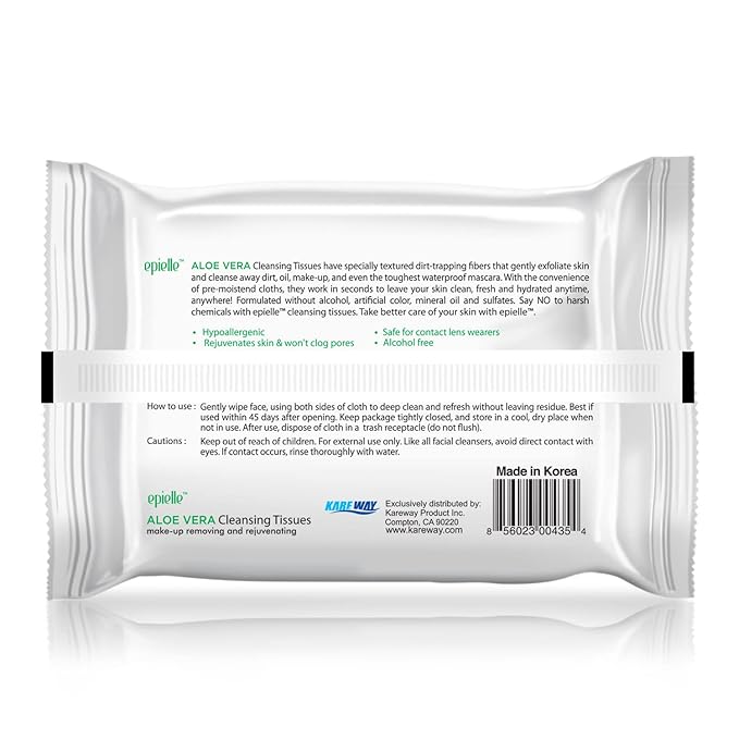 Epielle New Makeup Remover Cleansing Wipes Tissue - Cucumber 30 Count 6 Pack | Gentle for all Skin Types | Daily Facial Cleansing Towelettes | Removes Dirt, Oil, Makeup (Vitamin C)